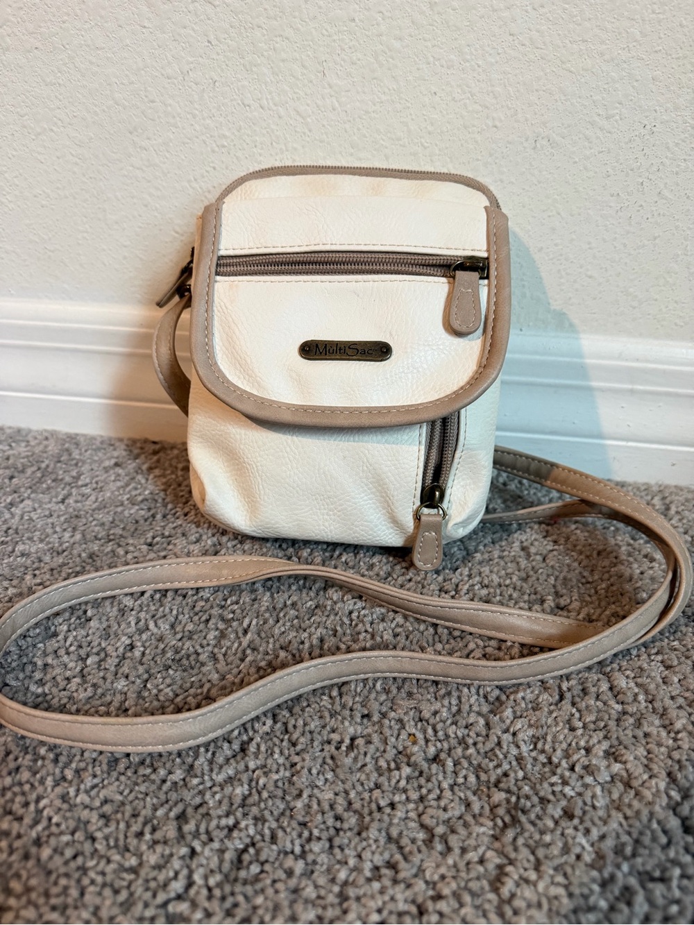 Cream Crossbody Bag with Taupe Trim